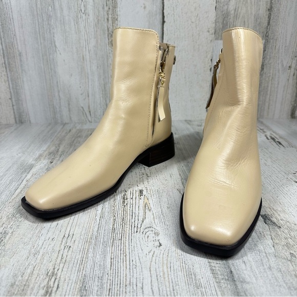Sam Edelman Women's Thatcher Beige Leather Square Toe Ankle Boots #1076 - Picture 4 of 10